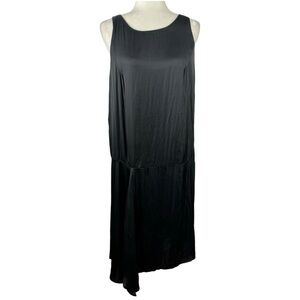 Matthildur Dress Women S Black Satin Midi Lagenlook Artsy Icelandic Party